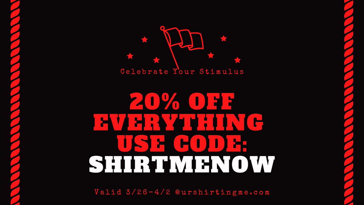 urshirtingme's tweet photo. Hey party people. We are as excited as you are to get the economy going again. To celebrate your stimulus and our economy we are offering 20% off! Please see our ad below and visit: https://t.co/dfmbGAdanB to claim your savings. https://t.co/qYof0WKkWh