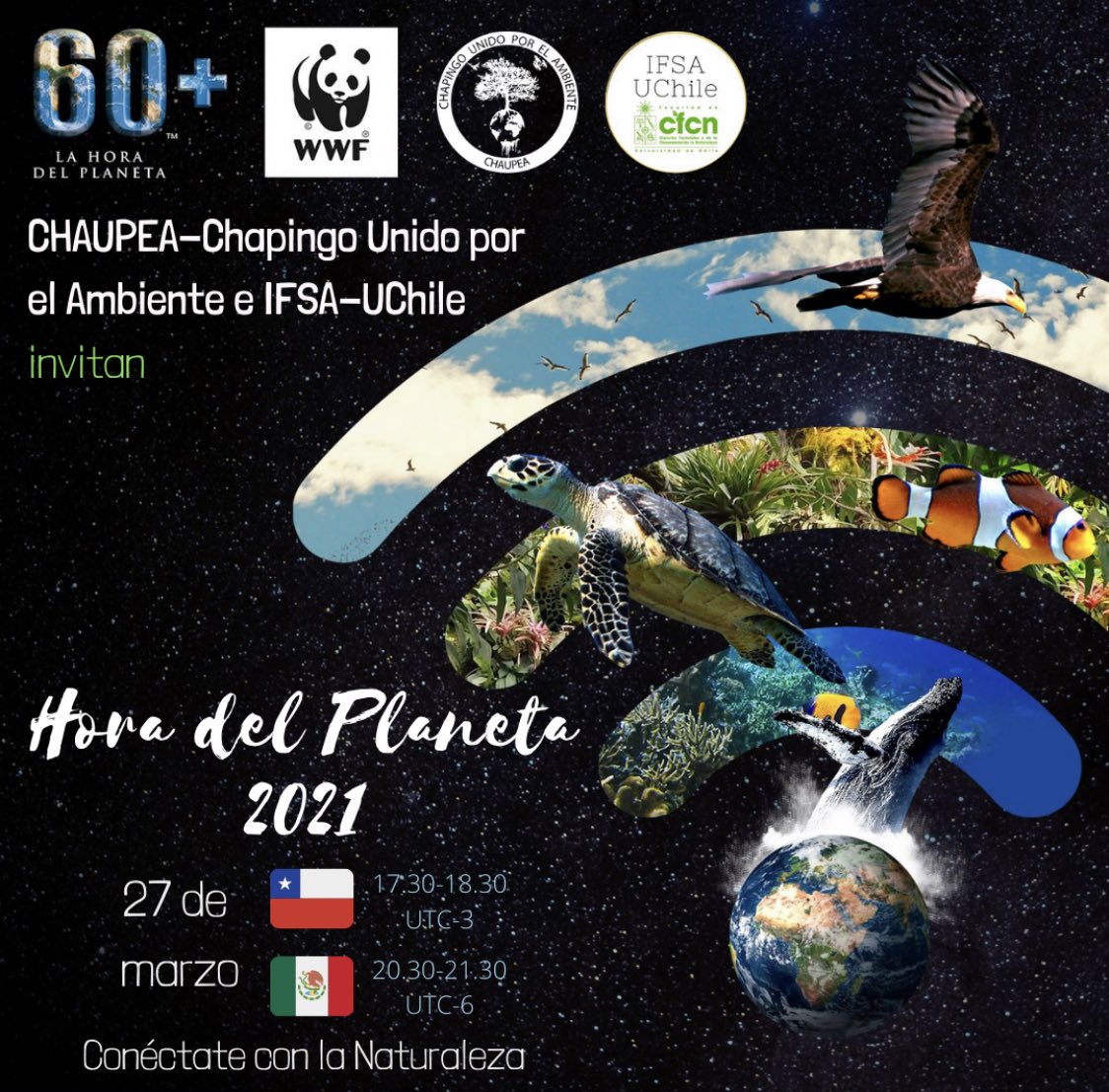 CHAUPEALC's tweet photo. CHAUPEA-Chapingo Unido por el Ambiente en conjunto al LC-UChile 🌎🍃

Los invita  participar en la Hora del Planeta 2021 🌱
La dinámica consiste en apagar todas las luces por una hora. 🌑

Que será el 27 de marzo 2021 
🇲🇽 20:30 a 21:30 UTC-6 
🇨🇱 17:30 a 18:30 UTC-3 https://t.co/p3YouKBXfg