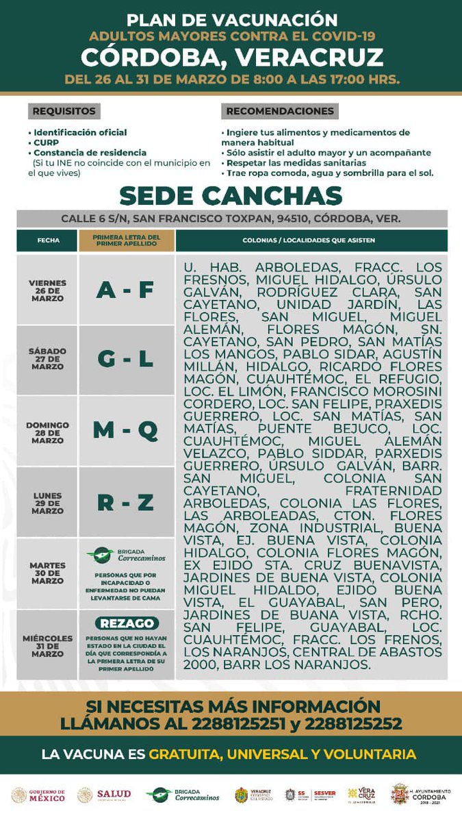 DIFCordoba's tweet photo. #PLANDEVACUNACION #COVID19
Si ya te registraste para la aplicación de la vacuna contra el COVID-19, identifica el módulo y fecha que te corresponde. 
*No olvides checarlos requisitos y recomendaciones. https://t.co/PjRzx3K4mY