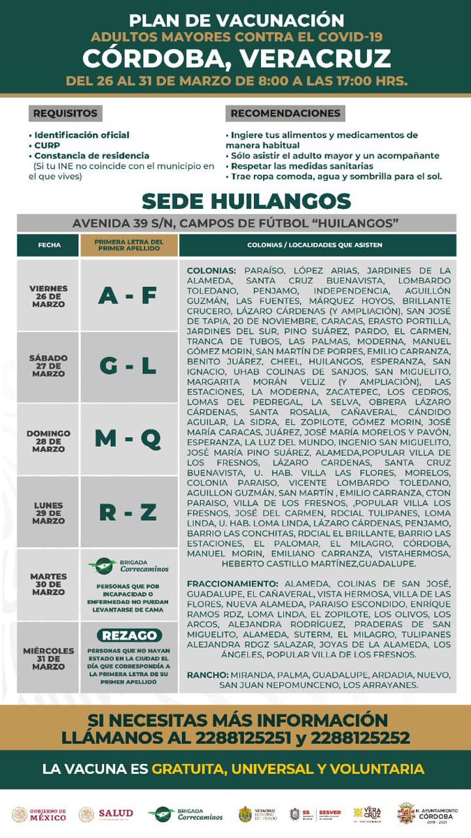 DIFCordoba's tweet photo. #PLANDEVACUNACION #COVID19
Si ya te registraste para la aplicación de la vacuna contra el COVID-19, identifica el módulo y fecha que te corresponde. 
*No olvides checarlos requisitos y recomendaciones. https://t.co/PjRzx3K4mY
