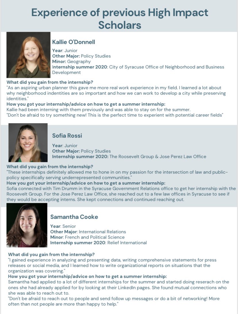 Applications for the High Impact Scholarship are out and due by April 11th! See what past scholars have to say about it in our graphic!