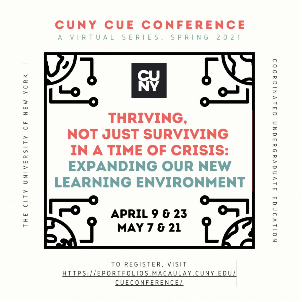 TLH_CUNY's tweet photo. The @CUNY Office of Undergraduate Studies is joining forces w/ leaders across CUNY to host the 2021 CUE Virtual Conference, “Thriving, Not Just Surviving in a Time of Crisis: Expanding Our New Learning Environment.” Register for free: https://t.co/0XRMI17d0M https://t.co/XqWFtyurUz
