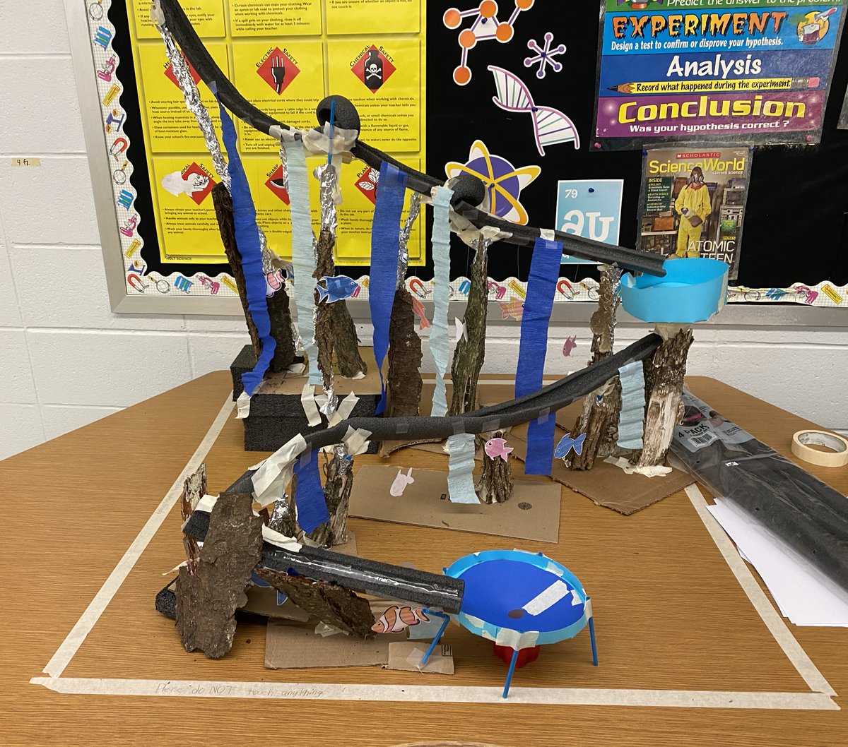 RetiredBVteach's tweet photo. Lots of science and engineering going on in room #248! Here are two of the top winners in the Icy Challenge and the winning rollercoaster design! @hssdbv @HSSD https://t.co/S3k2KxyA5K