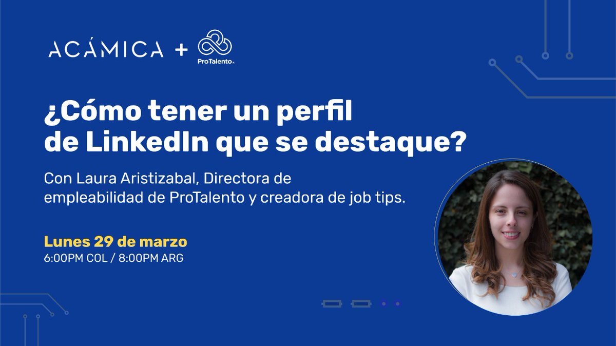 Te initamos al taller para aprender a destacar tu perfil de LinkedIn. Vamos a aprender sobre sus secciones más importantes, cómo hacerse más visible en esta red profesional 😉
Te invitamos a aprender con <a href="/jobtips_/">jobtips_</a> y @ProTalentoLatam 

Inscripciones en 👉 bit.ly/3tLnH1i