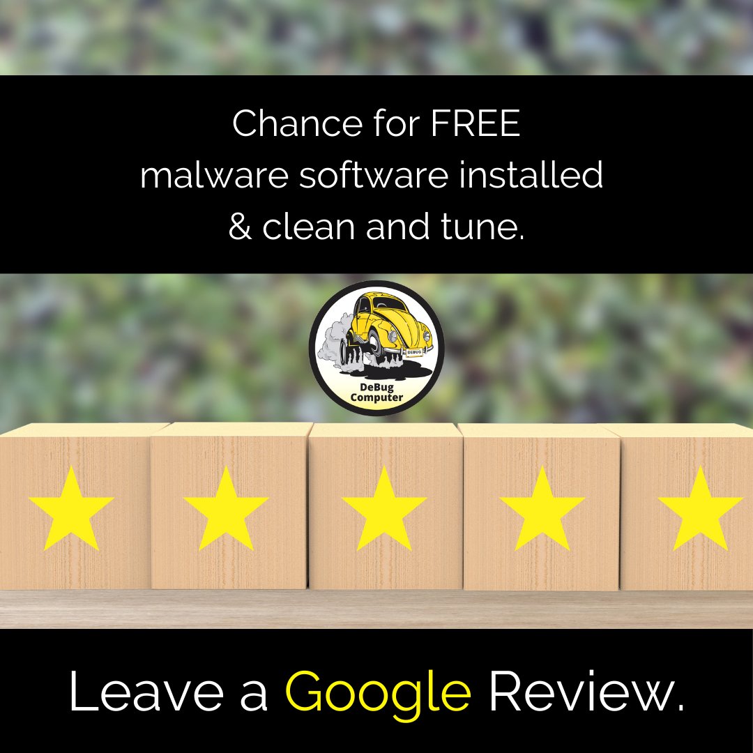 debugcomputer's tweet image. 🚨 Attention DeBug supporters! 🚨 This is your LAST full week to write a Google Review to be entered to win! Leave us a review and you’ll be entered into the first quarter drawing for FREE malware software installed &amp;amp; a clean and tune! It’s that easy.