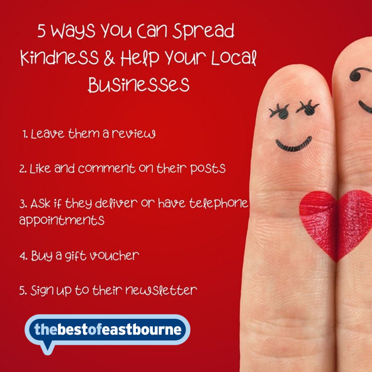 David_Ruddle's tweet photo. Here are some ways you can show support for local businesses without ever having to spend a penny with them... 

Please RETWEET this if you support local business in Eastbourne.

#BestOfEastbourne #BuyLocal #SupportLocal https://t.co/B6z7tr5PGh