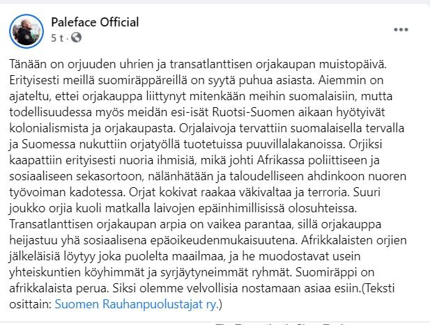 keijomedia's tweet photo. Paleface valistaa orjalaivojen tervasta ja suomalaisten kolonialismista. 

Toisaalta: tervaamattomissa laivoissako ne orjat olisi pitänyt lähettää? Orjan lähettäminen tervaamattomassa laivassa ei ole vastuullista. #vastuullisuus https://t.co/SZLdRsEUcV