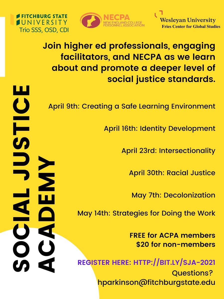 If you are looking for an opportunity to learn more about Social Justice and connect with other professionals consider attending the 2021 Social Justice Academy. Register by visiting: bit.ly/SJA-2021