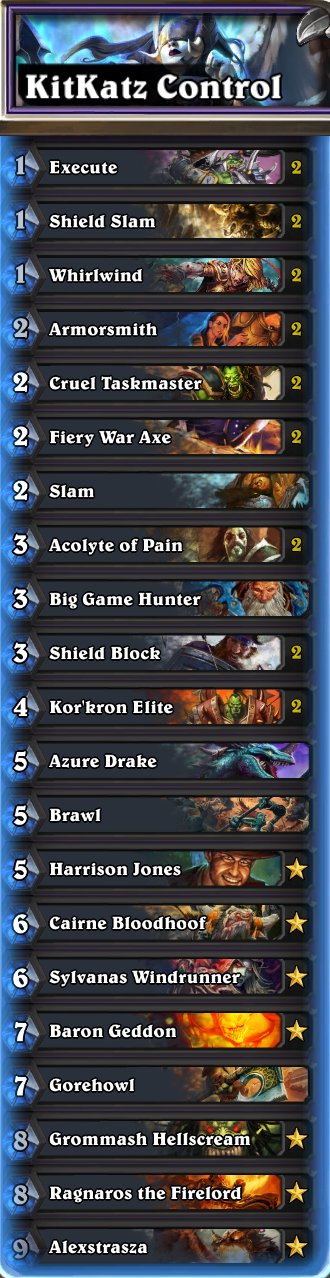 Forbyde elektronisk Hammer Hearthstone Top Decks💙 on Twitter: "Classic Kitkatz's Control Warrior.  Check out more Classic decks to try out on Day 1 here:  https://t.co/VT4dP7dGfv #Hearthstone #HearthstoneClassic  https://t.co/QSoCndjhGM" / Twitter