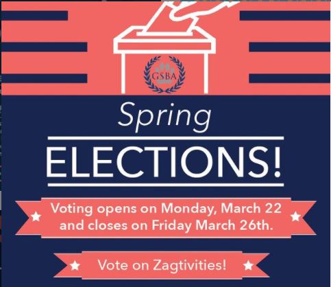 ZagsInvolved's tweet image. ONE DAY LEFT to vote in the @goGSBA elections! Make sure your voice is heard! #UnitedWeZag gonzaga.campuslabs.com/engage/submitt…