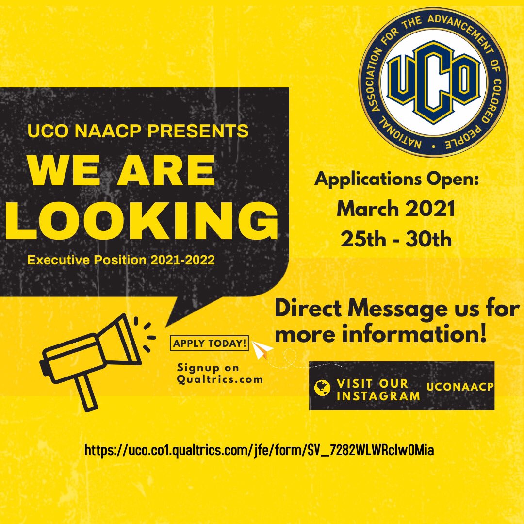 Good evening bronchos! Are you looking for a spot on the NAACP executive board? 👀 It’s your chance to apply! Fall 2021/2022 applications open March 25th-30th on Qualtrics.com, If any of you have any questions please feel free to DM us! 👍🏽