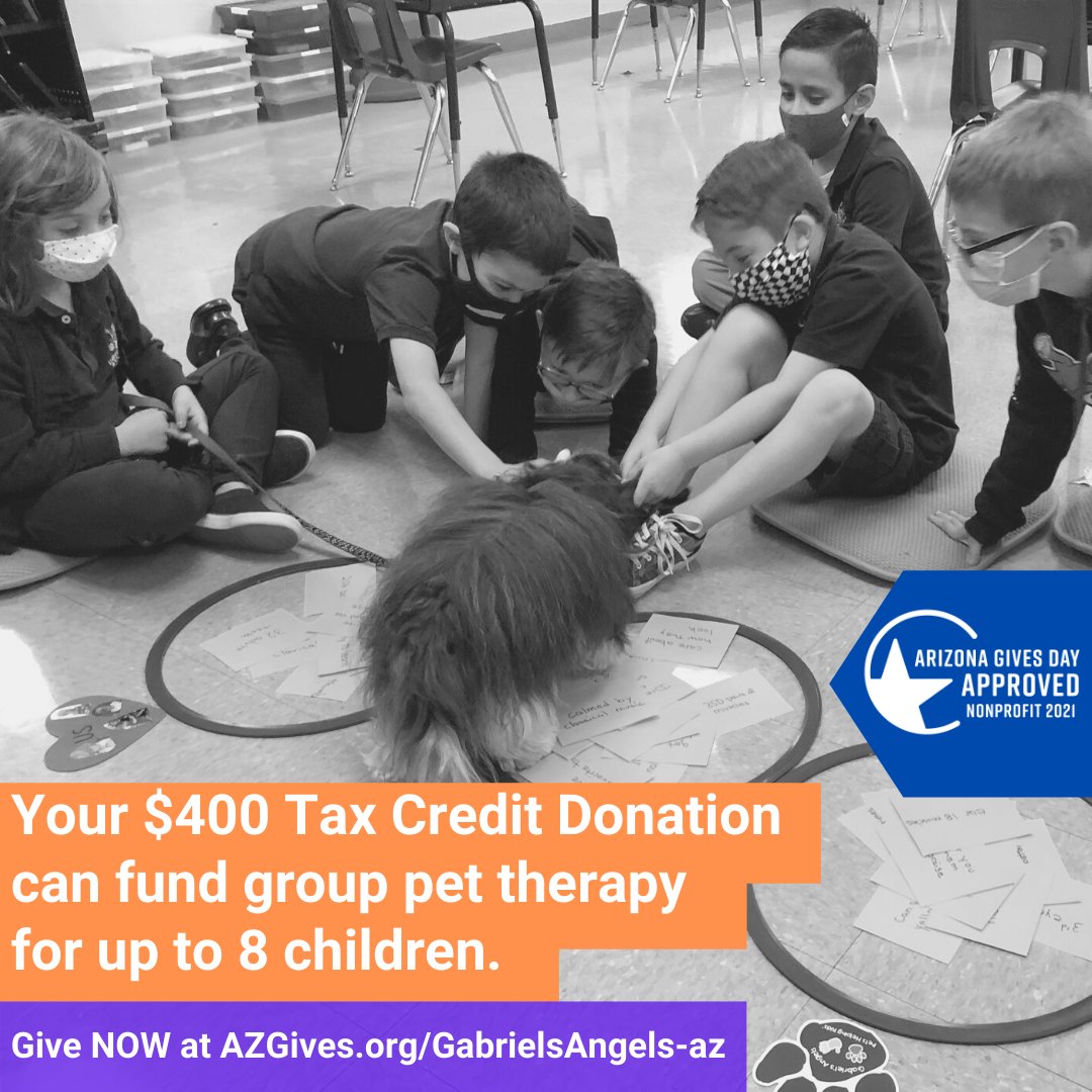 GabrielsAngels's tweet photo. โ
A #TaxCredit for YOU and โ๏ธthe unconditional love of a dog for THEM!๐พMake your tax credit donation of up to $400 and provide group pet therapy for up to 8 children! ๐ถ๐๐จ Talk about a WIN-WIN! ๐ GIVE NOW at https://t.co/LXPt3p7agc #PetsHelpingKids #AZGivesDay @AZGives https://t.co/tVFCZWsNYo