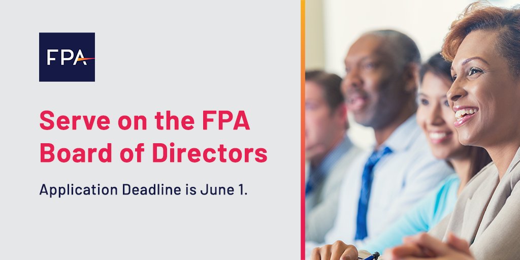 fpassociation's tweet photo. Interested in serving on FPA's Board of Directors? Know someone who would be a great leader? FPA is accepting applications for a three-year term beginning in 2022.

https://t.co/inWVmtrl5v https://t.co/i930STC2JC