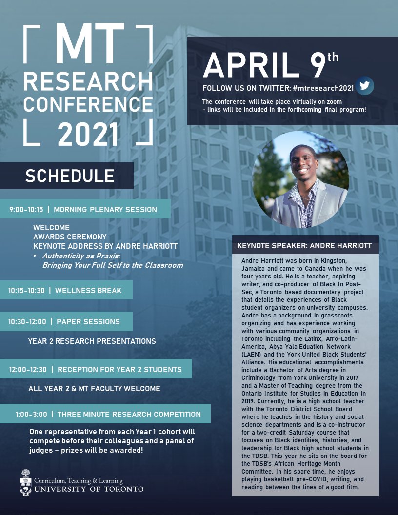 kimmackinnon's tweet photo. @MT_OISE mark your calendars for our annual MT research conference happening on April 9th! @CTLOISE @OISEUofT https://t.co/15YKBgJPdS