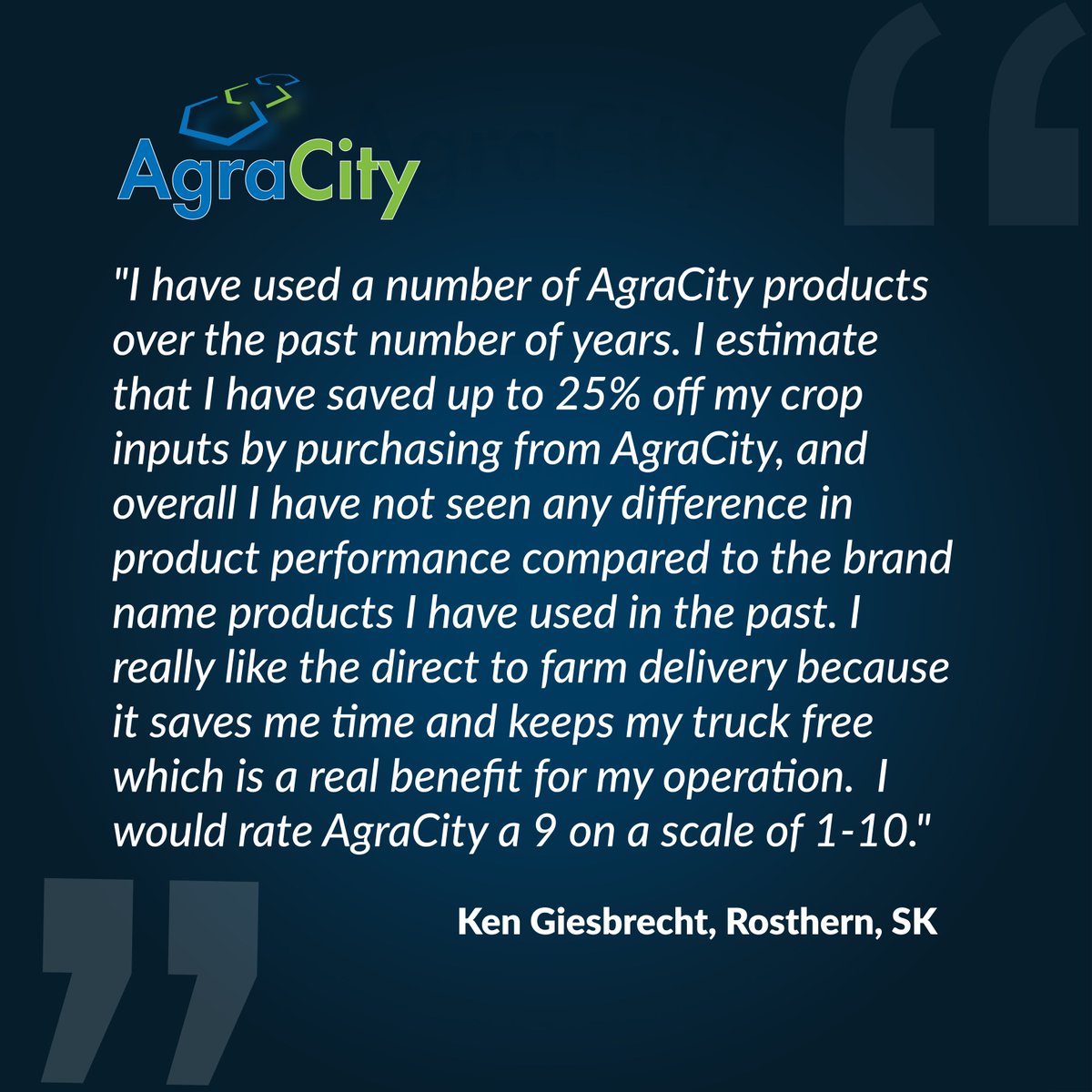 AgraCity_Canada's tweet photo. What are customers saying about buying affordable high performance crop inputs from AgraCity? #westcdnag https://t.co/rLdTErRdMY