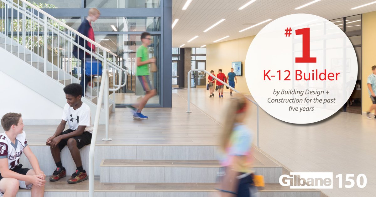 GilbaneBuilding's tweet photo. Gilbane has been ranked the #1 K-12 builder by @BDCNetwork for the past five years with over 125M SF of projects. We are committed to delivering state-of-the-art learning environments in which our children can learn and thrive.
#Gilbane150 #K12Builder #K12Construction #Education https://t.co/se1mWV0ow6