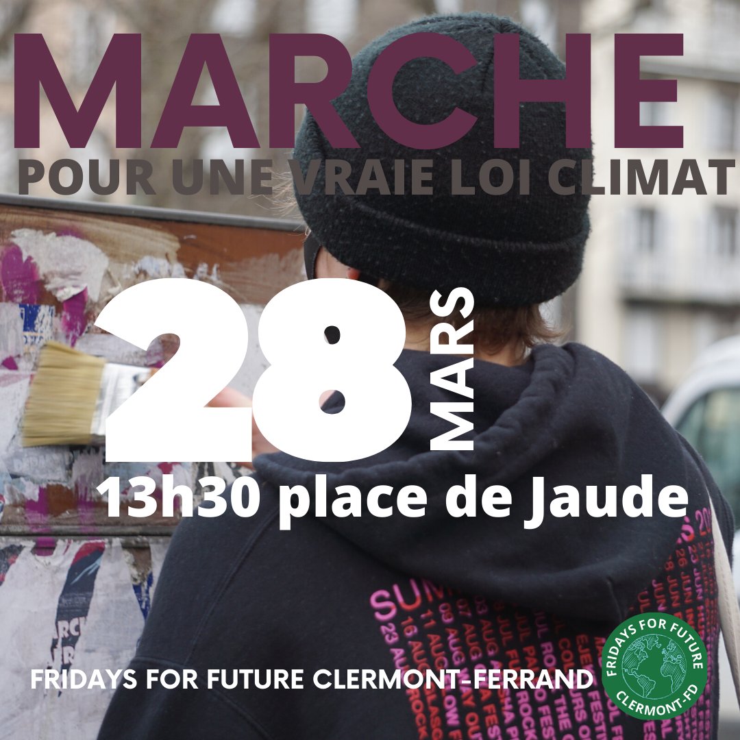 fff_clermont's tweet photo. rendez-vous dimanche, 13h30 place de Jaude, manifestation pour une vraie loi climat!📣 https://t.co/G9YFacKwRq