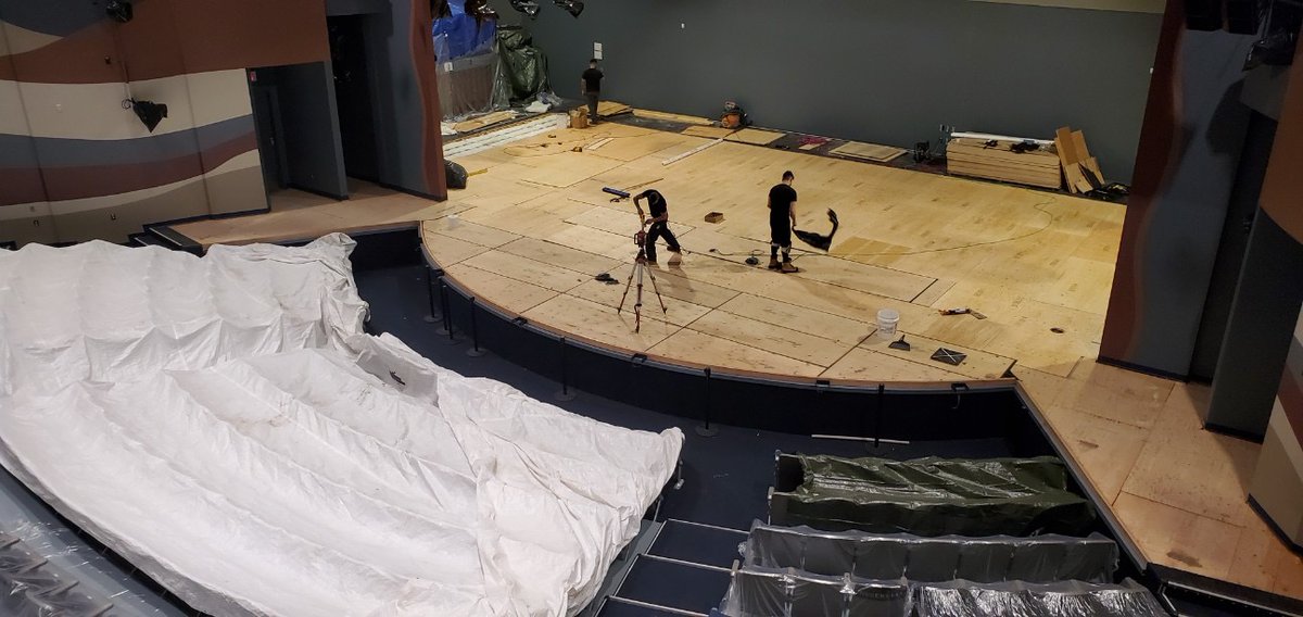 CentaurNation's tweet photo. Construction of new stage flooring at Dow Centennial Centre is taking shape. This custom sprung stage floor will not just look great for performances but also be very comfortable for the performers. Stay tuned for update once complete. #stageflooring #stagefloor #sportsflooring https://t.co/3lSJgUG5Tg