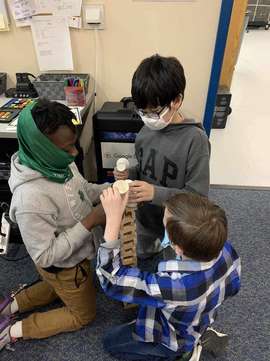 GorakBrandi's tweet photo. Design Challenge Build while getting to know my 6th graders @WISRocks.  Which team can build the tallest tower with 54 Jenna blocks and 10 paper cups?  Must use ALL supplies! 40 inches was the tallest! https://t.co/8P8qgo6DPz