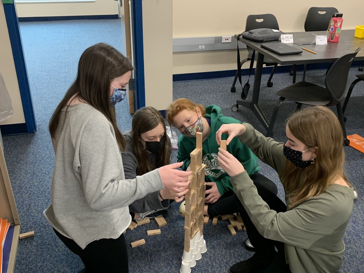 GorakBrandi's tweet photo. Design Challenge Build while getting to know my 6th graders @WISRocks.  Which team can build the tallest tower with 54 Jenna blocks and 10 paper cups?  Must use ALL supplies! 40 inches was the tallest! https://t.co/8P8qgo6DPz