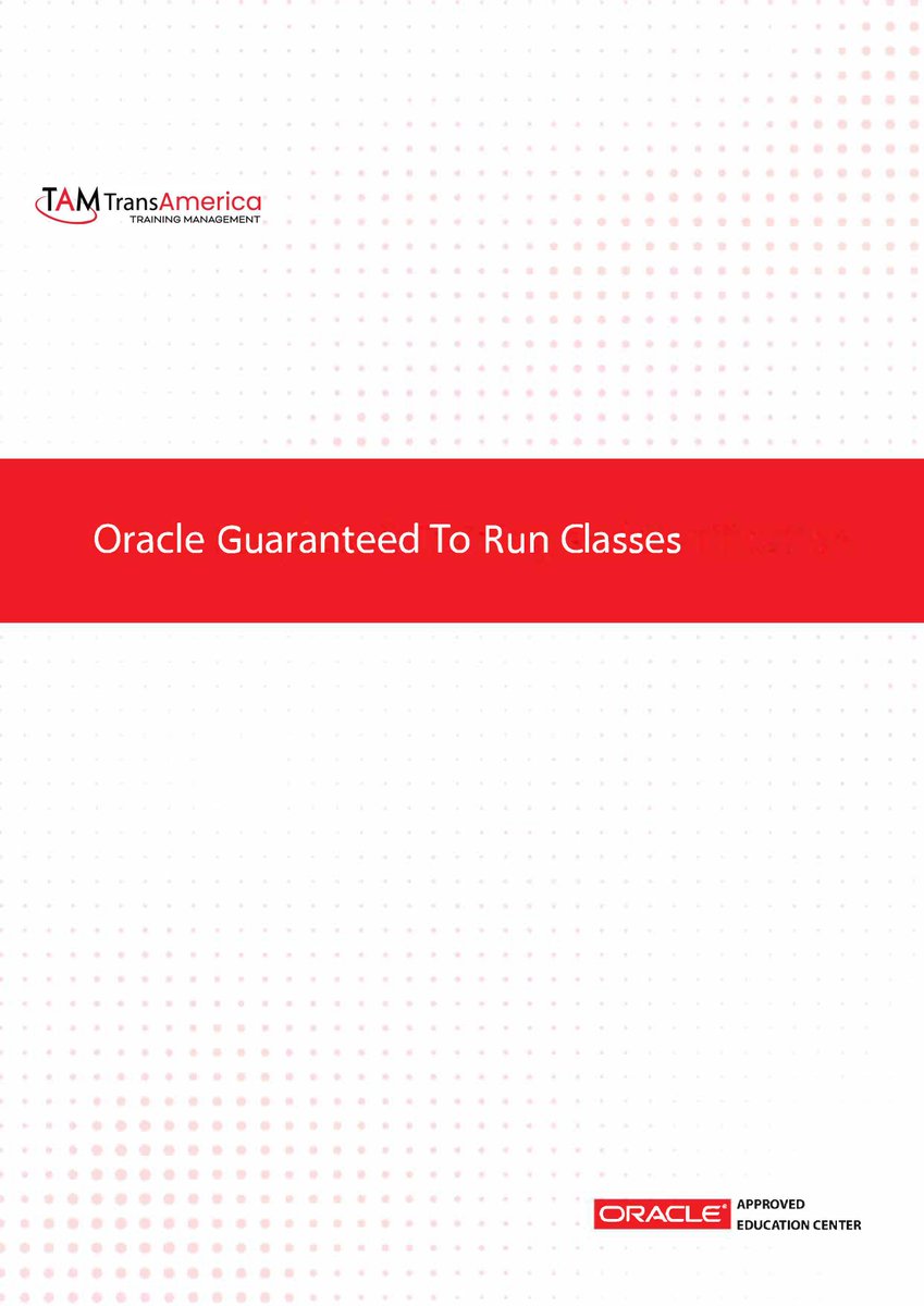 TAMTraining's tweet photo. Register in Oracle Guaranteed to Run Classes. Email us at info@tamtraining.com. Alternatively, you can call us at: 305-728-2399 for more information.

#oraclecloud  #peoplesoft #r12 #cloudsaas #saas #paas #iaas #java #jdedwards #siebel #cloud #certification #oraclepartner #opn https://t.co/9UfPLfWAlq