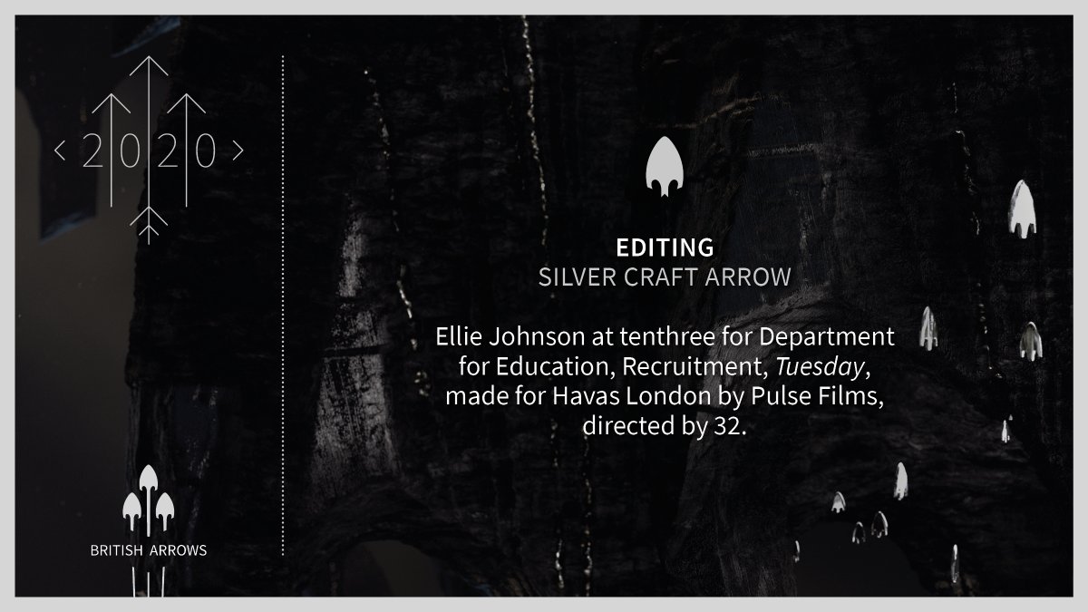 British Arrows (@britisharrows) on Twitter photo SILVER CRAFT ARROW for EDITING goes to Ellie Johnson at tenthree for Department for Education, Tuesday made for Havas London by Pulse Films, directed by 32.
<a href="/havaslondon/">Havas London</a> <a href="/pulsefilms/">Pulse Films</a>
#BA2020 SILVER CRAFT ARROW for EDITING goes to Ellie Johnson at tenthree for Department for Education, Tuesday made for Havas London by Pulse Films, directed by 32.
<a href="/havaslondon/">Havas London</a> <a href="/pulsefilms/">Pulse Films</a>
#BA2020