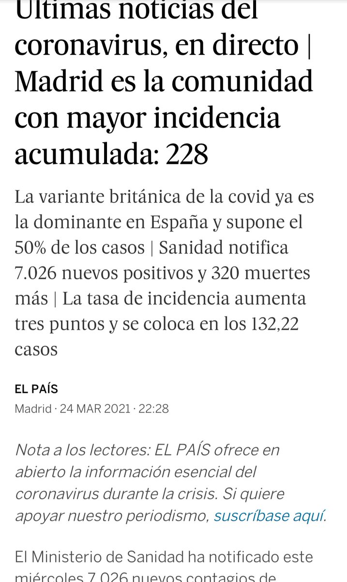 salabuscarla's tweet photo. Horas después @el_pais modificaron la misma noticia por esta otra. Fíjense que por un momento pensé que el objetivo era criticar a Madrid en vez de informar con independencia... https://t.co/S1KDlOztxq