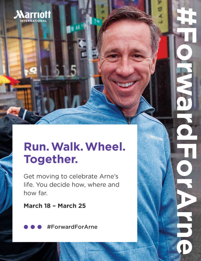 Last Thursday, our Crystal City Marriott team walked #ForwardForArne to honor and celebrate Arne's life and legacy! He was an extraordinary leader and we will miss him. 💜💜💜
#ForwardForArne #MarriottStrong #Run #Walk #Wheel #Together #CrystalCityMarriott #Marriott