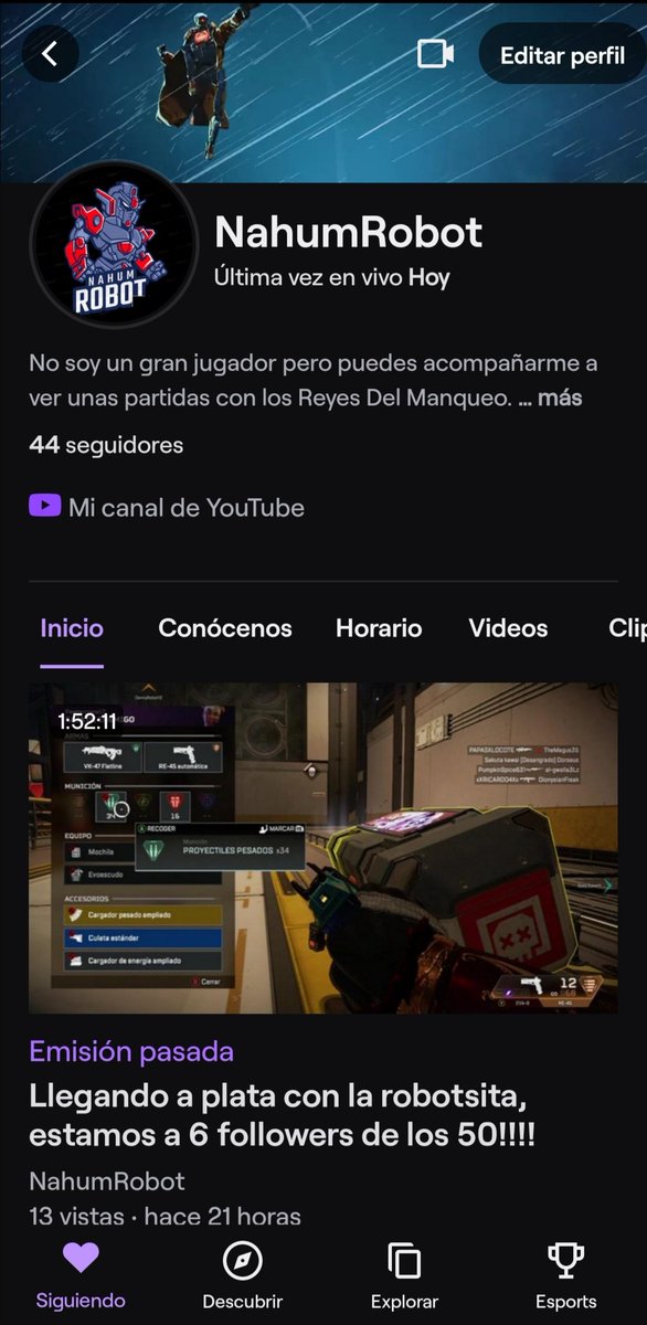 NahumRobot's tweet photo. Amigos, estamos por llegar a los 50 y ser afiliados!! Let's do It 🤠
#TwitchStreamers #twitchLa https://t.co/7BVTFJ9Ma1