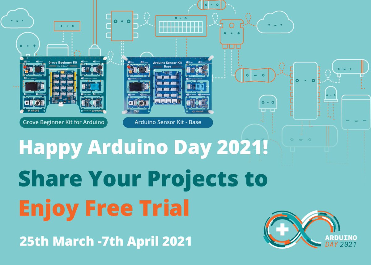 seeedstudio's tweet image. Happy Arduino Day 2021 #ArduinoDay2021 
bit.ly/3coFWDX
FREE TRIAL of Arduino Sensor Kit or Grove Beginner Kit for Arduino for free when you share your cool projects! No matter whether you have bought kits already. 
Join us now!  #ArduinoSensorKit #GroveBeginnerKit
