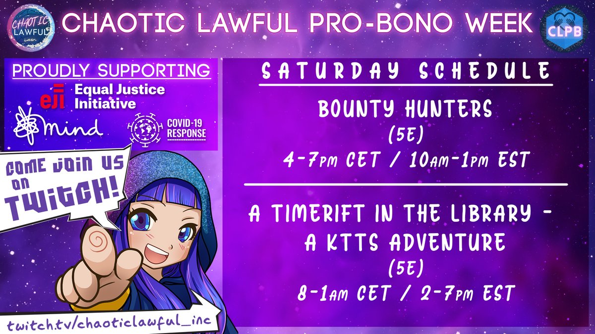 ChaoticLawInc's tweet photo. But WAIT... There's MORE!
On Saturday, April 3rd, @oliver_biggs leads a group of "Bounty Hunters" through a D&D 5e adventure, before
@LawmasterLorai fills our usual #KTTS slot with an (out of?!) canon game in her Keys to the Surface homebrew world & it's endless possibilities! https://t.co/X05YXibVp0
