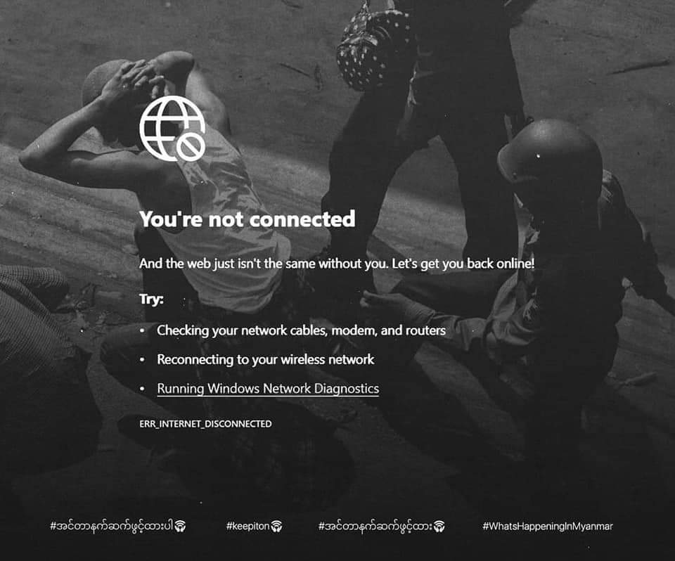 tun_wuttyee's tweet photo. It has been 12days since the junta cut off the mobile internet. They are #ViolatingtheBasicHumanRight of freedom of information and the right to access the information.The terrorist also destroyed internet fiber cables. INTERNET DARK ERA
#Mar26Coup
#WhatsHappeningInMyanmar https://t.co/pFNtlLhmSP