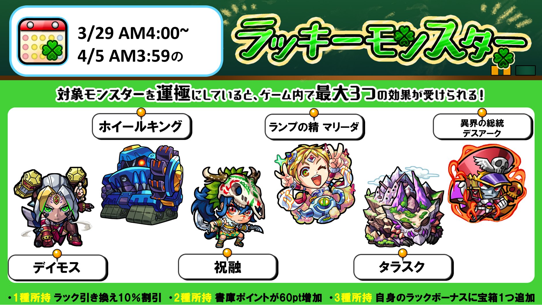 モンスターストライク公式 モンスト 次回のラッキーモンスター 対象モンスターを運極にしている種類数に応じて 最大3つの効果が受けられます 詳細はこちら T Co Grzhh23tka モンスト