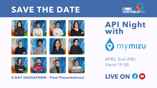 codechrysalis's tweet photo. 🚀APRIL 2nd,  19:30 JST!
API Night with @mymizuco 
 is back LIVE! 

Our software #engineeringbootcamp students 👩‍💻👨‍💻have been challenged with coming up with innovative apps ...and they only have four days to think and build it. 🤯

Join-us below👇
https://t.co/PEquIyol1H https://t.co/II0cTAEaQl