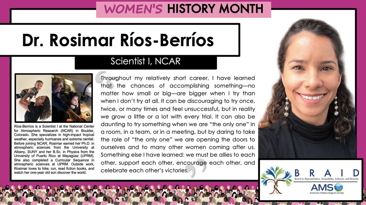 For their tireless effort to build and grow a career in our field, shoutout to all our early career women! Meet Dr. <a href="/RosimarWx/">Dr. Rosimar Rios-Berrios</a> who advised "we must be allies to each other", read more about her!

#AMSWomen #ChooseToChallenge #WomensHistoryMonth