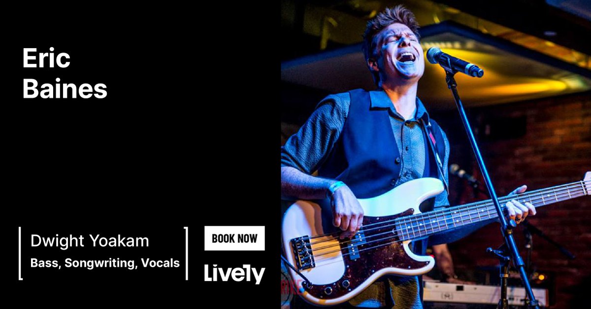 LiveOnLively's tweet photo. Eric is currently the bassist and vocalist with country icon Dwight Yoakam. He's also worked with Keiko Matsui, Lucas Grabeel, ABC, Lee Ritenour, Air Supply and others.

Book a Lesson with @EricBaines or join his Songwriting Feedback Circle this month: https://t.co/BnLZtMbO6H https://t.co/5YIVASV94X