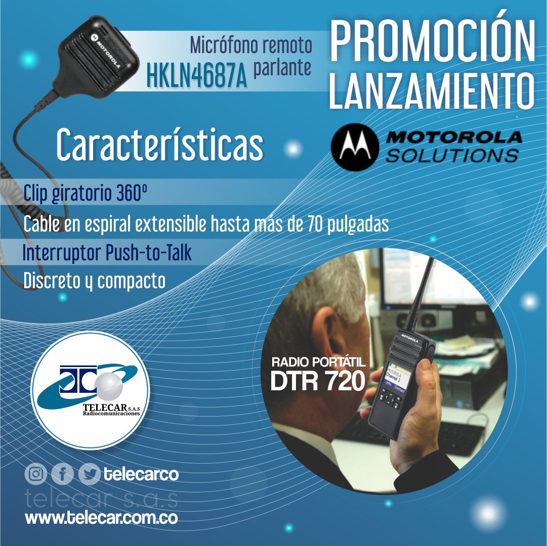 telecarco's tweet photo. En Telecar estamos de lanzamiento con el Micrófono remoto parlante #HKLN4687A de #Motorola, con el podrás comunicarte sin manipular tu radio. @MotorolaLatAm 
#SoyPartnerMotorolaSolutions #Motorola #MotorolaSolutionsLatam #RadioComunicaciones
#Micrófono #Remoto #Parlante https://t.co/nnKMZY6TTs