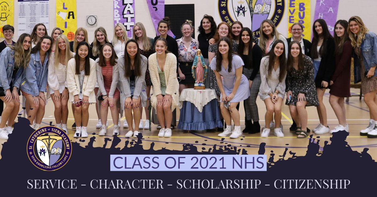 SCAwixom's tweet photo. On this feast of the Annunciation, we celebrated the Class of 2021 National Honor Society (NHS) Members! These young women have been upholding the four pillars of the NHS since their acceptance last spring. #Service #Character #Scholarship #Citizenship #SCAleadership βπ https://t.co/5vbGu62GDA