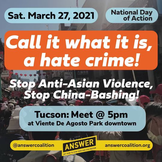 _Casa_Maria's tweet photo. This Saturday, March 27th, for more information please see original post from @psltucson see you there! 📢 #stop #hatecrimes #standinunity ✊🏻✊🏽✊🏼❤️😊 https://t.co/THvHK7FDgP
