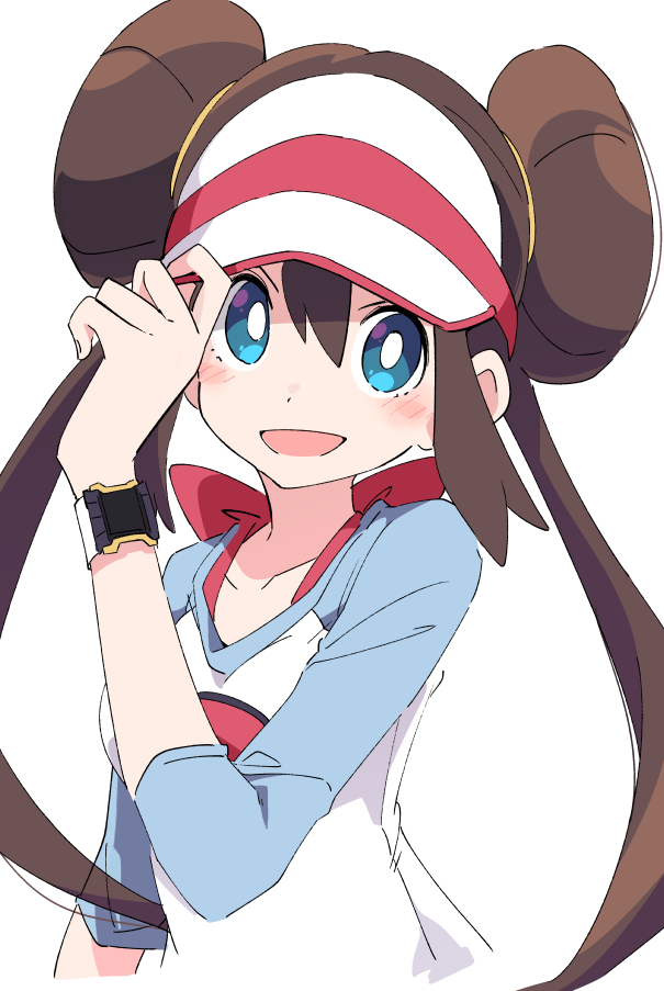 rosa (pokemon) 1girl solo brown hair white pupils bright pupils hair bun white background  illustration images