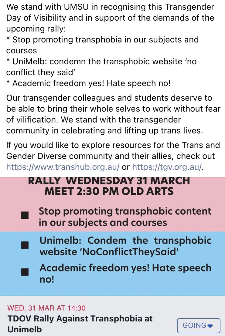 The University of Melbourne NTEU branch has put out a statement in support of Trans Day of Visibility next week, I encourage colleagues at other branches to do the same #TDOV21