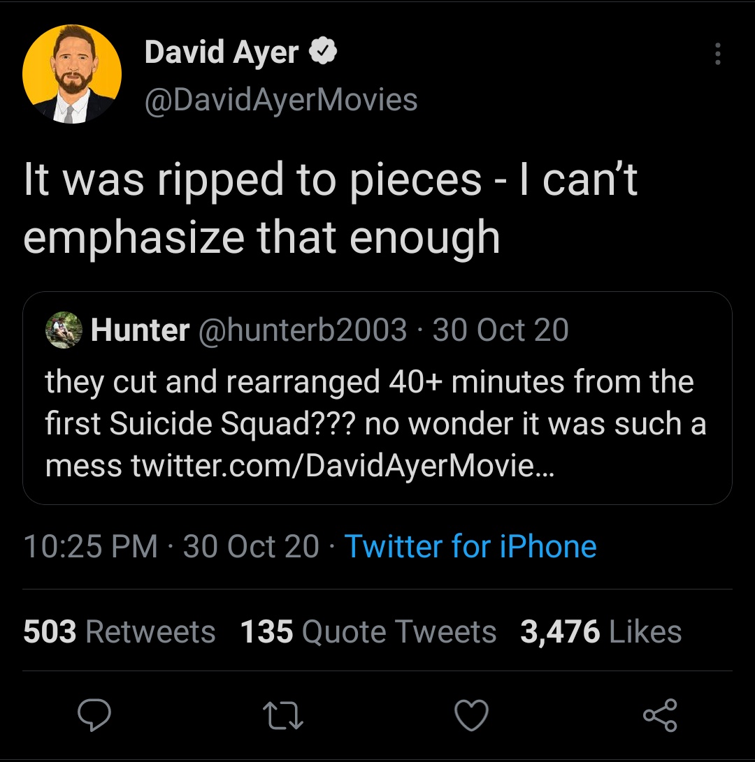 WeirdNPissdOff's tweet photo. For David Ayer too #RestoreTheSnyderVerse https://t.co/kU98x0R6bu