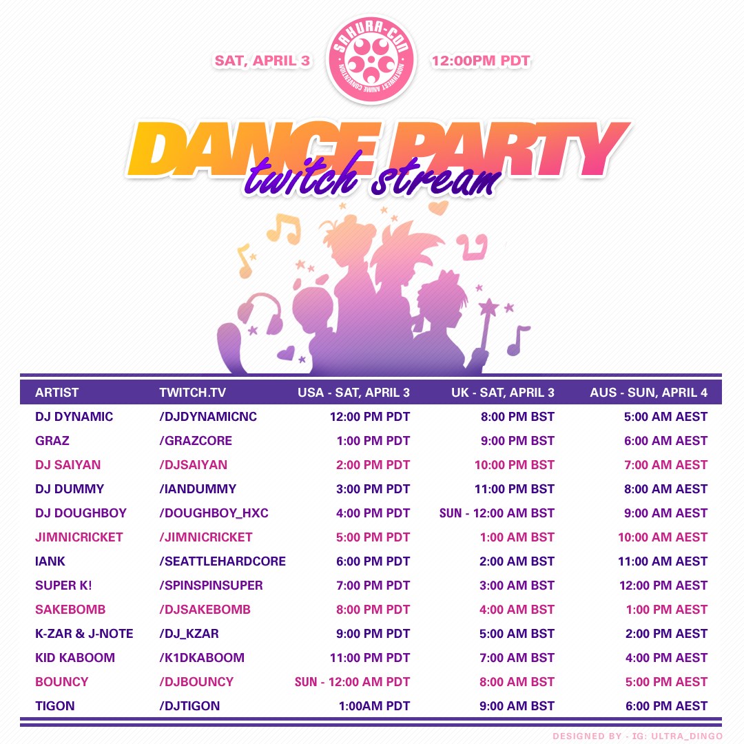 GrazCore's tweet photo. 🌸Dance Party Twitch Stream is 4/3🌸

It's official, I'm teaming up with @SakuraCon alongside 12 other amazing musicians to bring their annual anime dance party to Twitch!

Things kicks off Sat April 3rd at 12pm PDT:
https://t.co/OcrYGDZht6
https://t.co/fcPBVBeAma https://t.co/Jn7hvO6NAI