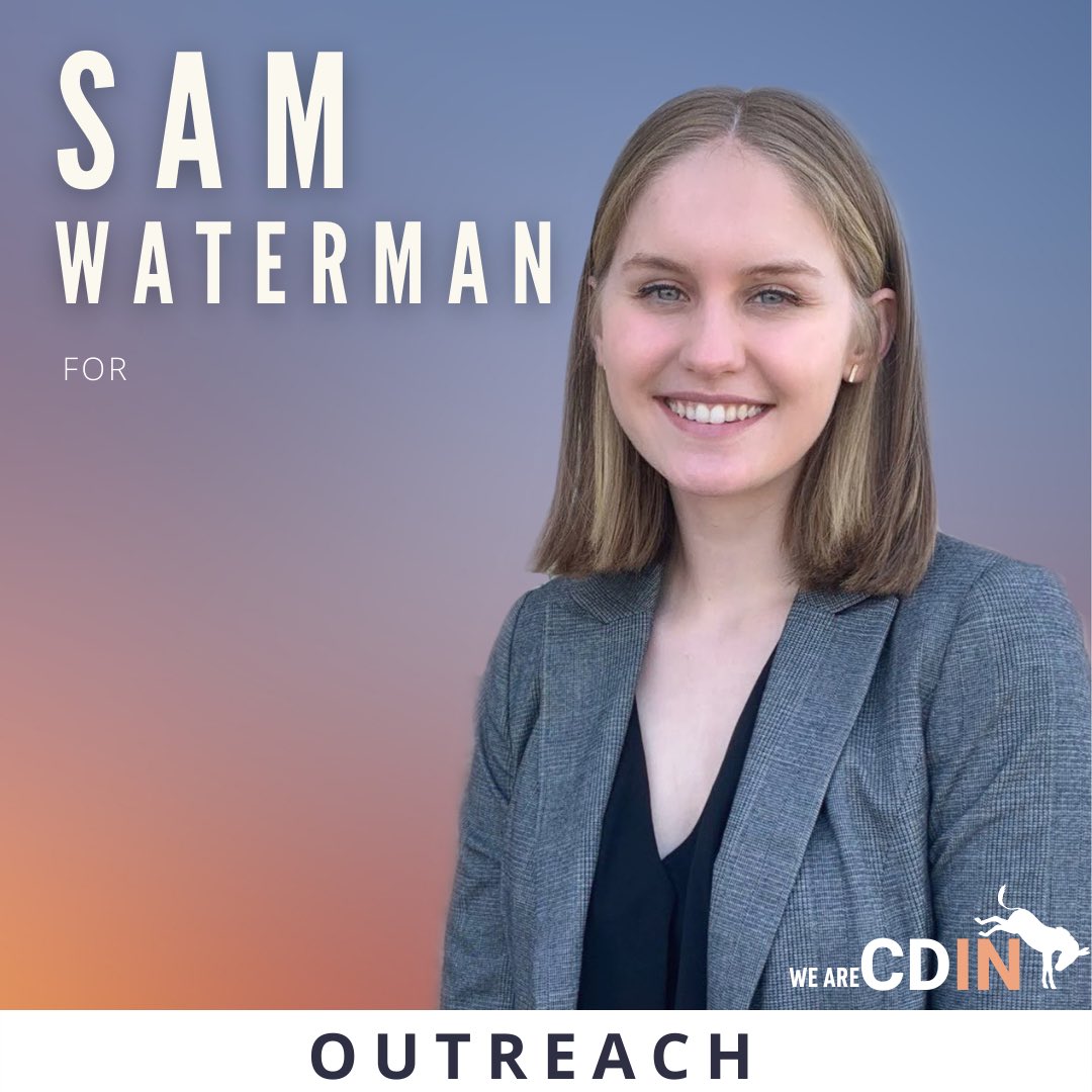 WeAreCDIN's tweet photo. Our Outreach candidate, Sam Waterman, is awesome and we’re excited for you to meet her!

Sam uses she/her/hers pronouns.
Major: Comparative Literature &amp; Political Science
Hometown: Collegeville, PA and Fort Wayne, IN
🛼Fun fact: Sam can rollerblade! https://t.co/UqNHU5uU1Y