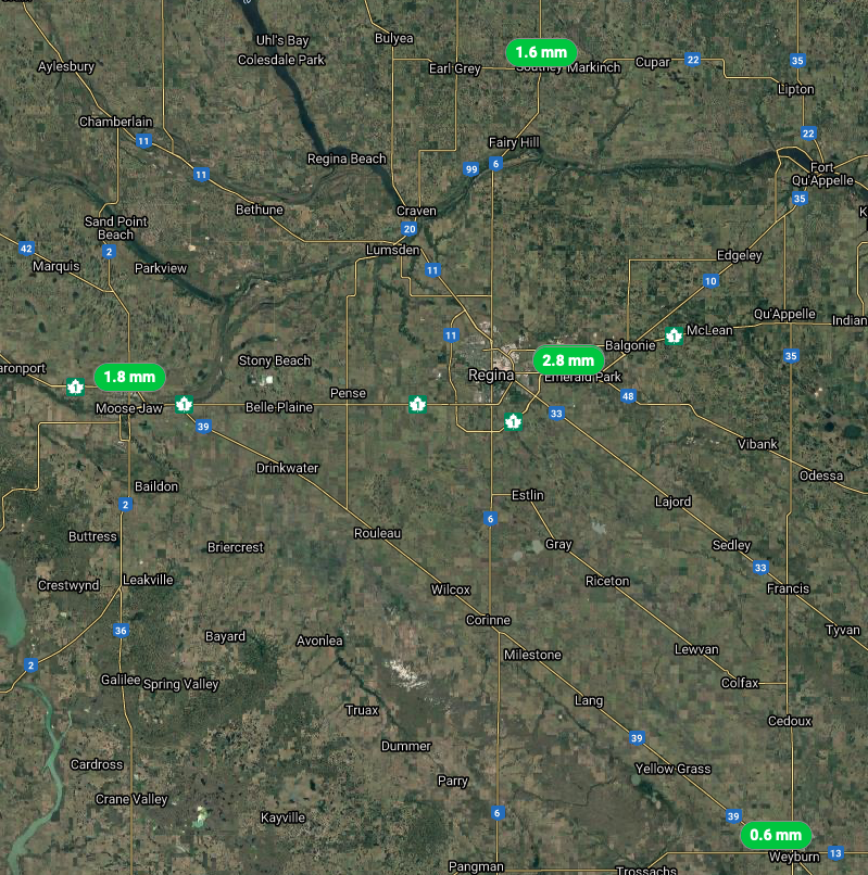 CropIntel's tweet photo. Nice to see a little precipitation in Southern Sask today! Hopefully the #24hrprecip values continue to increase. #cropintel https://t.co/gTNSqonkSt