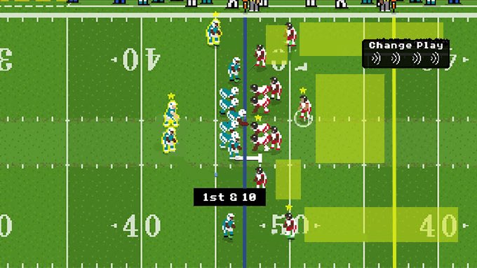 RSportsCenter's tweet photo. If @retro_bowl allowed us to play defense how would u like to play it? Personally I wouldn’t mind only using the linebacker and dragging towards the line to blitz or backwards to sit in coverage. Also using audibles to change coverages? https://t.co/xH6sgCdYkg