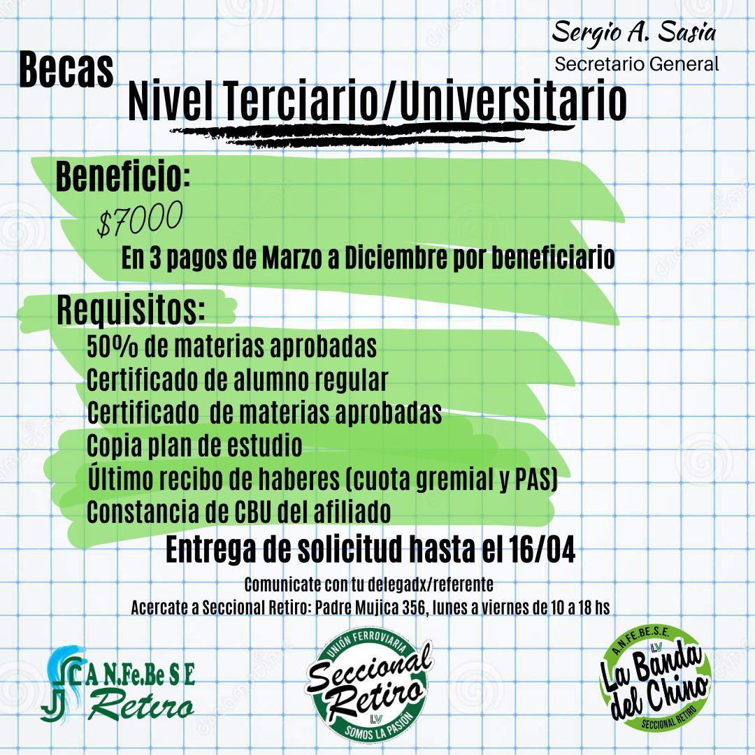 RetiroSeccional's tweet photo. Atencion Compañerxs ‼️
Becas de estímulo educativo ✅

Ya podes comenzar a tramitar tu beneficio ☺️

✏️ Premio estímulo nivel secundario
✏️ Premio estímulo nivel universitario 
✏️ Beca estudios especiales y/o rehabilitación 

Acércate a tu delegado 💪🏽 https://t.co/mJ5jF04tQi