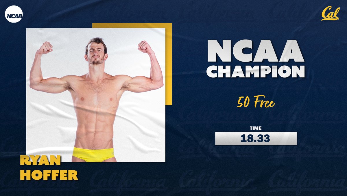 cal_swimdive's tweet photo. RYAN HOFFER! NCAA CHAMP!

@hoffer_ryan repeats as the 50 free champion with a blazing 18.33! https://t.co/3qasdTrpTE