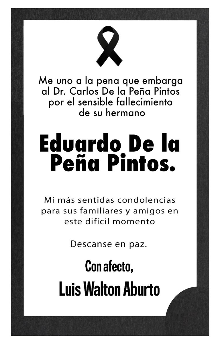 LloydWaltonA's tweet photo. Mi más sentido pésame al Doctor Carlos De la Peña Pintos, secretario de Salud estatal, por el fallecimiento de su hermano Eduardo. Espero haya pronta resignación para él, su familia, compañeros y amigos. https://t.co/yP0u2KDWvl