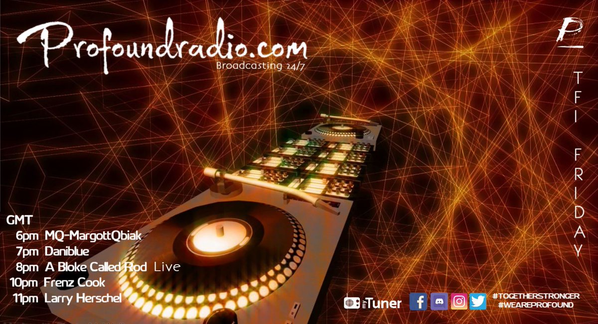ProfoundradioC's tweet photo. TFI-FIRDAY LIVE
https://t.co/tEF4KqhCQ3
mytuner app using the top player on the website
#togetherstronger #weareprofound #deephouse #melodichouse #progressivehouse #deephouselive #deephouselover #fridaynight #internetradio #live #housemusic #housemusicallnightlong #teamprofound https://t.co/V2sykQPV4Q